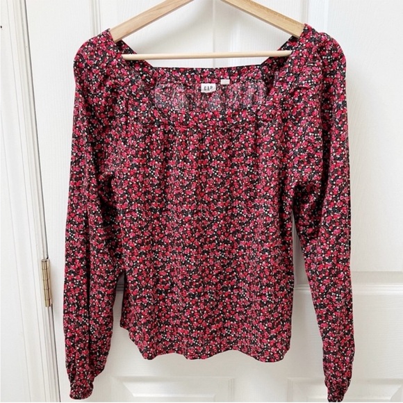Gap Long Sleeve Square Neck Top in Red Floral Print - Picture 1 of 7